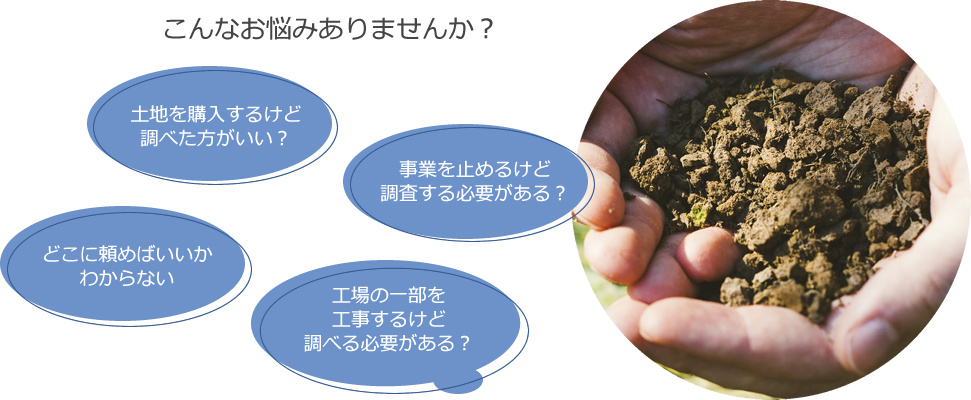 土壌汚染調査 こんなお悩みありませんか?